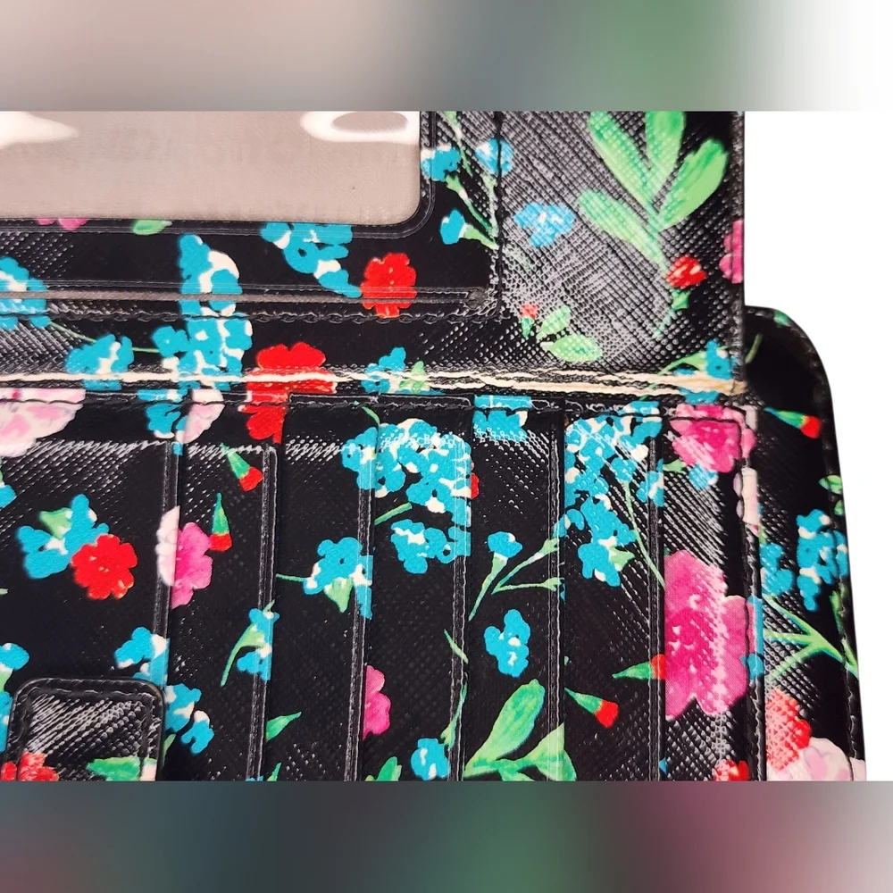 KATE SPADE Black Floral Print Zip Around Wallet Wristlet